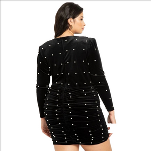 ELOQUII Black Velvet Pearls Stretchy Bodycon Cocktail Plus Size Mini Dress 16